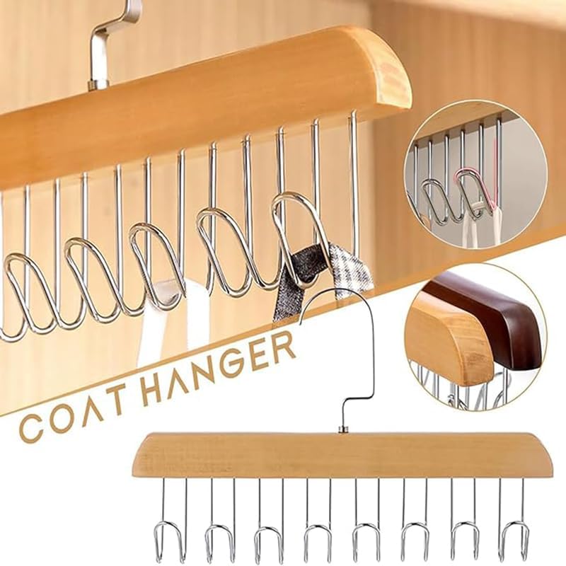 8-Hook Wooden Clothes Hanger – Space Saving & Multi-Use Organizer