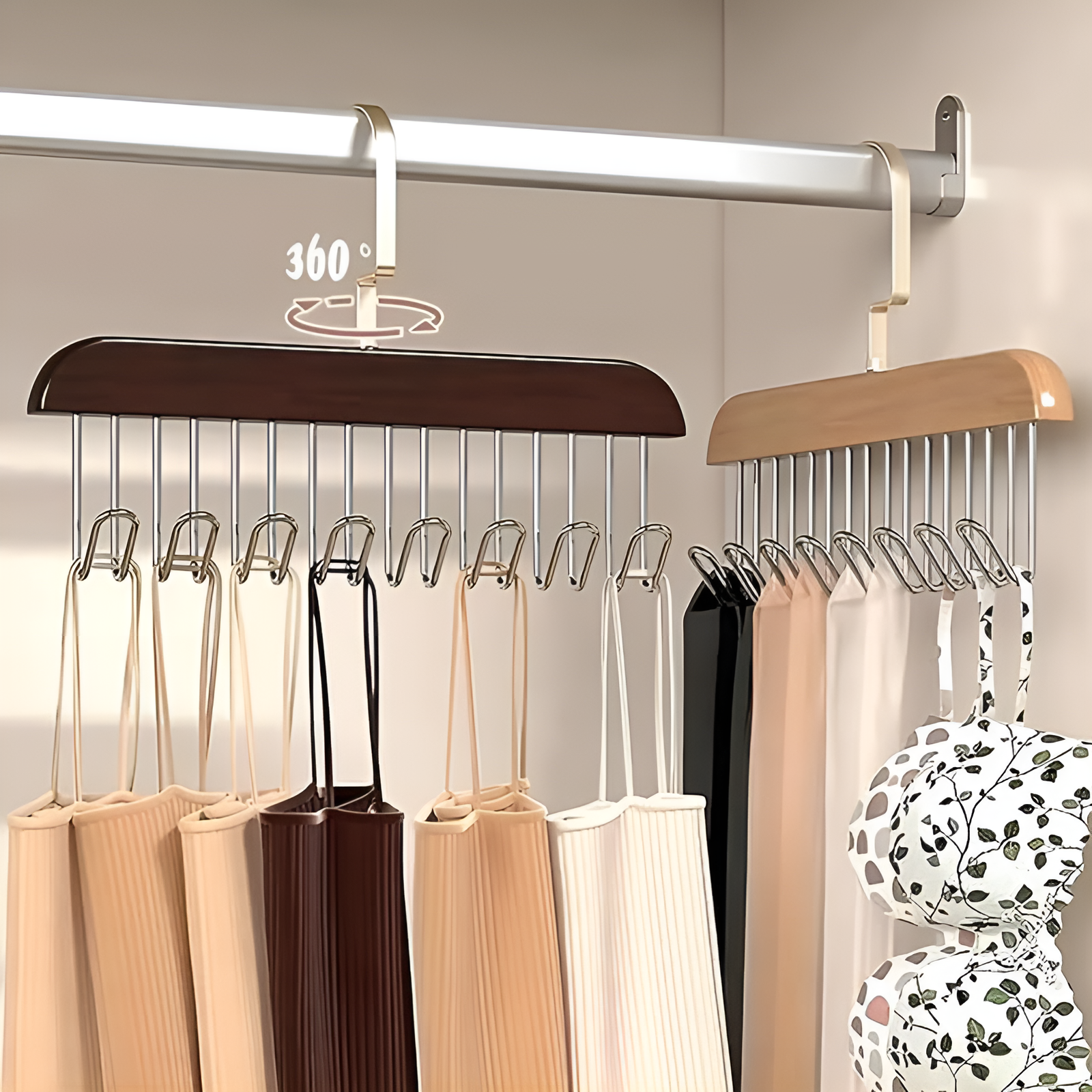 8-Hook Wooden Clothes Hanger – Space Saving & Multi-Use Organizer