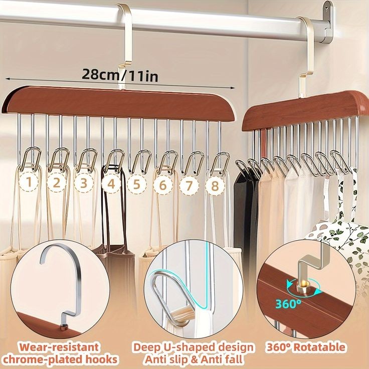 8-Hook Wooden Clothes Hanger – Space Saving & Multi-Use Organizer