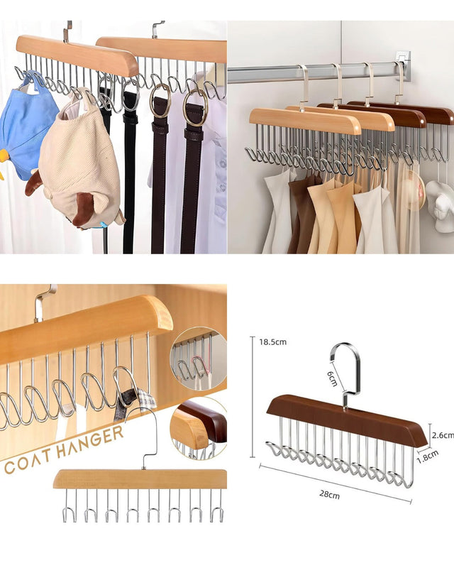 8-Hook Wooden Clothes Hanger – Space Saving & Multi-Use Organizer