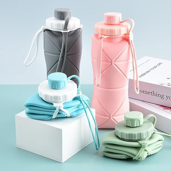 Silicone Foldable Water Bottle 600ml | Portable Pocket Size Collapsible Travel Bottle (Random Color)
